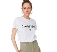 Trendyol Camiseta básica Regular de Punto con Cuello Redondo para Mujer, Blanco, M