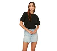 Trendyol Camiseta de algodón 100% de Color Negro, Cuello Boyfriend, L para Mujer