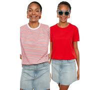 Trendyol Camiseta de Manga Corta de algodón 100% de Color Rojo, 2 Unidades, Red-Multicolor, S para Mujer