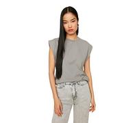 TRENDYOL Camiseta de Manga Corta para Mujer, Cuello Redondo, Color Liso, Gris, M