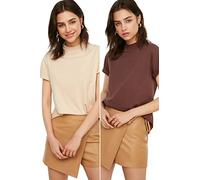 TRENDYOL Camiseta de Mujer, Marrón y Beige, XS