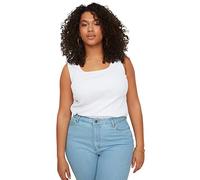 Trendyol Camiseta de Punto con Cuello Cuadrado básico Regular para Mujer, Talla Grande, Blanco, 3XL Grande