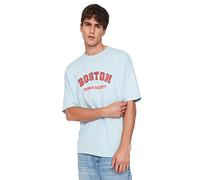 Trendyol Camiseta de Punto de Cuello Redondo básico de Gran tamaño para Hombre Joven, Azul, S