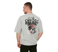 Trendyol Camiseta Tejida de Cuello Redondo básico de Gran tamaño para Hombre Joven Camisa, Gris, M