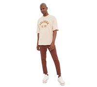 Trendyol Camiseta de Punto de Cuello Redondo estándar para Hombre Camisa, Beige, XL