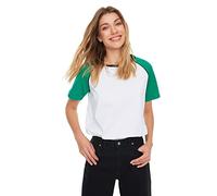 Trendyol Camiseta de Punto de Cuello Redondo estándar para Mujer Camisa, Verde, M