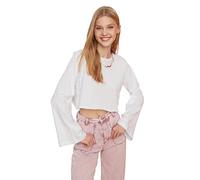 Trendyol Camiseta de Punto de Cuello Redondo estándar Regular para Mujer, Blanco, M