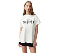 Trendyol Camiseta de Punto de Cuello Redondo estándar Regular para Mujer Camisa, Blanco con Detalle Gris, XL