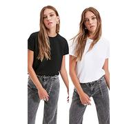 Trendyol Camiseta de algodón 100% de Color Negro y Blanco, 2 Paquetes, Multicolor, XL para Mujer