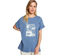 Trendyol Camiseta Tejida de Cuello Redondo estándar para Mujer Camisa, añil, S