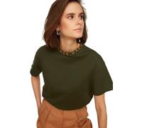 Trendyol Camiseta Tejida de Cuello Redondo estándar Regular para Mujer, Verde, XS