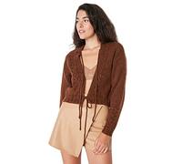 Trendyol Cárdigan de Punto estándar con Cuello en V para Mujer Suéter, marrón, L