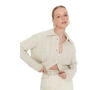 Trendyol Cárdigan de Punto con Cuello Redondo estándar para Mujer Suéter, Piedra, M