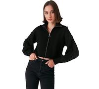 Trendyol Cárdigan de Punto de Cuello Alto estándar Regular para Mujer Suéter, Negro, M