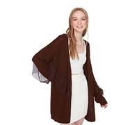 Trendyol Cárdigan de Punto estándar con Cuello en V para Mujer Suéter, marrón, S