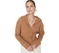 Trendyol Cárdigan Regular Liso con Cuello Alto Suéter, marrón Claro, L para Mujer