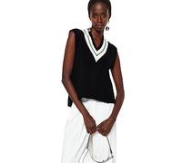 Trendyol Chaleco de Punto con Cuello en V estándar Regular para Mujer Suéter, Negro, M
