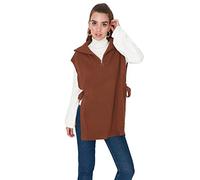 Trendyol Chaleco de Punto Trenzado Regular con Capucha Suéter, marrón, 66 para Mujer