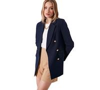 Trendyol Chaqueta Blazer de Talla Grande con Botones Azules para Mujer, Color Azul Marino, Azul Marino, 36