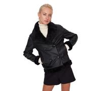 Trendyol Chaqueta de Invierno Regular con Cuello de Solapa Abrigo, Negro, L para Mujer