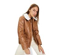 Trendyol Chaqueta de Invierno Regular Lisa con Cuello de Solapa Abrigo, marrón Claro, S para Mujer