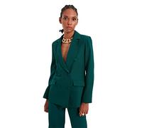 Trendyol Chaqueta de Mujer de Talla Grande con Doble Botonadura y Solapa Tejida, Verde, 64