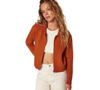 Trendyol Chaqueta de Punto Regular de Manga Larga Plana para Mujer Jersey de cárdigan, Naranja, L
