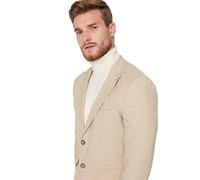 Trendyol Chaqueta regular de rayas con cuello de solapa para hombre, piedra, 56, piedra