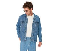 Trendyol Chaqueta Regular Lisa con Cuello de Solapa Abrigo, Azul, S para Hombre