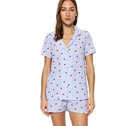 Trendyol Conjunto de Pijama Corto y Camisa Tejida con Botones y patrón geométrico para Mujer, Azul, 62