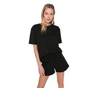 Trendyol Conjunto de Pijama de Punto Medio Liso para Mujer, Negro, S