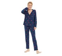 Trendyol Conjunto de Pijama Tejido de corazón para Mujer Juego, Azul Marino, L
