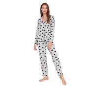 Trendyol Conjunto de Pijama Tejido de corazón para Mujer Juego, Gris, S (Pack de 2)