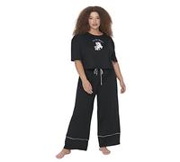 Trendyol Conjunto de Pijama Tejido de Talla Mujer con Eslogan Juego, Negro, 4XL Grande (Pack de 2)