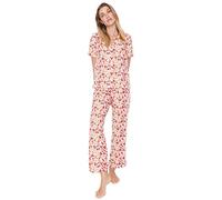 Trendyol Conjunto de Pijama Tejido Floral para Mujer Juego, Multicolor, 50 (Pack de 2)