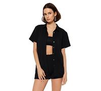 Trendyol Conjunto de punto para mujer, dos piezas, camisa monocromática, Negro, 44