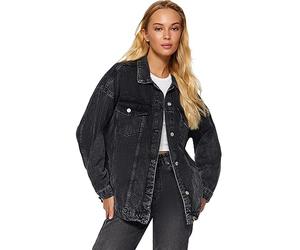 TRENDYOL Cuello de Solapa, Color sólido, Chaqueta de Gran tamaño Abrigo, Negro, XS para Mujer