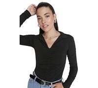 Trendyol Damen Gerade Lange Ärmel Schlank Die Bluse, Blusa De Las Mujeres, Black,