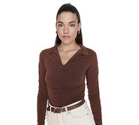 Trendyol Damen Gerade Lange Ärmel Schlank Die Bluse, Blusa De Las Mujeres, Brown,