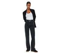 Trendyol Damen Gerade Weites Bein Hohe Taille Jeans, Jeans De Las Mujeres, Anthracite,
