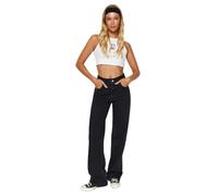 Trendyol Damen Gerade Weites Bein Hohe Taille Jeans, Jeans De Las Mujeres, Black,