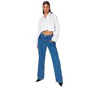 Trendyol Damen Wohnung Weites Bein Hohe Taille Jeans, Jeans De Las Mujeres, Blue,