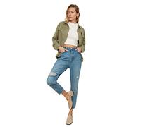 Trendyol Dark Blue Torn Detailed High Waist mom Jeans, 38 De Las Mujeres