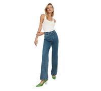 Trendyol Dark Blue Waist Detailed High Waist 90's Wide Leg Jeans, Jeans De Las Mujeres, Dark Blue, 38