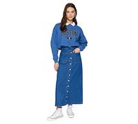 Trendyol Falda de Hijab Recta Maxi Pluma de Las Mujeres, Azul Oscuro, 38