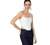 Trendyol Glam - Bustier tejido sin tirantes con hombros descubiertos y ajuste regular para mujer, blanco con detalle gris, 50