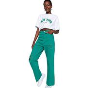 Trendyol Jeans de Pierna Ancha de Cintura Alta de los 90 para Mujer, Verde, 38