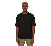 TRENDYOL MAN Camiseta de Manga Corta de Cuello básico Masculino de Gran tamaño, Schwarz, S para Hombre