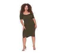 Trendyol Midi Bodycon Fitted Plus Size Dress Vestido, Caqui, 4XL para Mujer