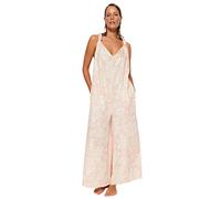 Trendyol Mono Tejido Liso para Mujer Overol, Naranja-Multicolor, 36
